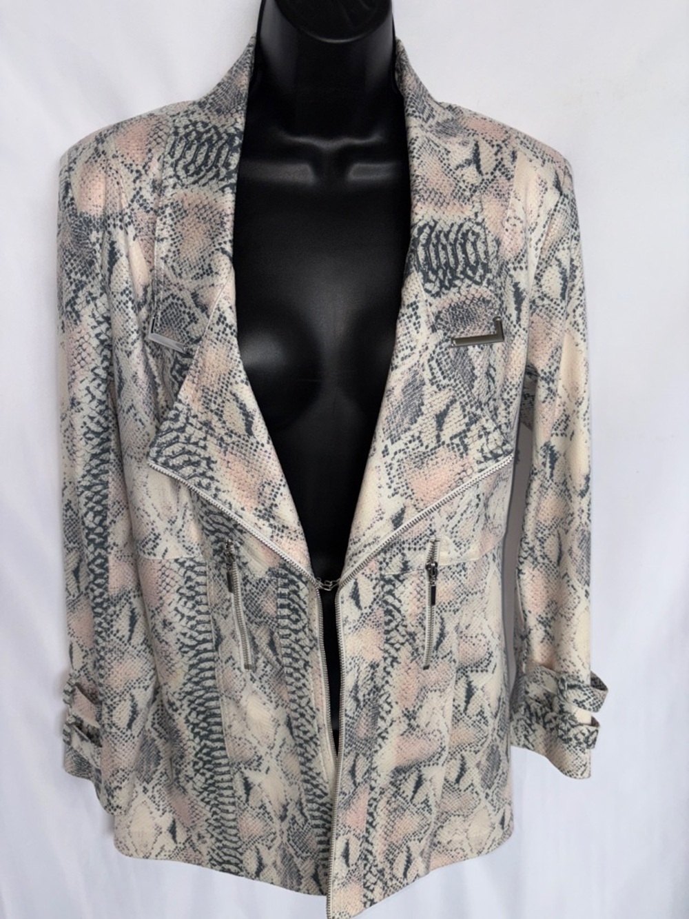 Lena Gabrielle Faux Snakeskin Leather Moto Open Jacket Size 4, 19” PTP, 28” L